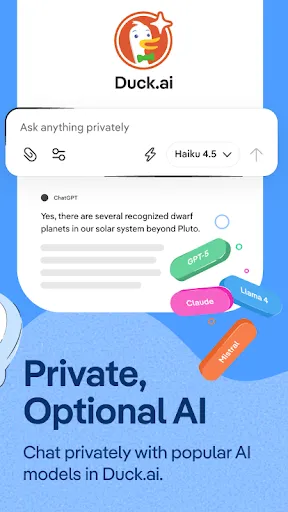 DuckDuckGo, optional Duck.ai screenshot