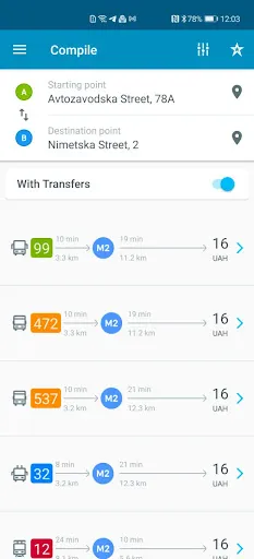 EasyWay public transport screenshot